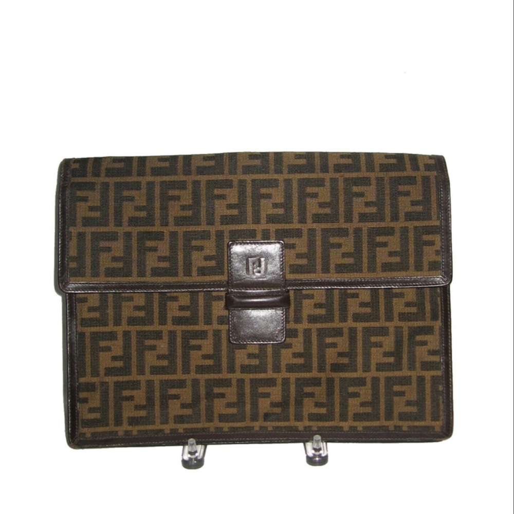 Vintage Fendi Made In Italy Brown Zucca Clutch Handbag